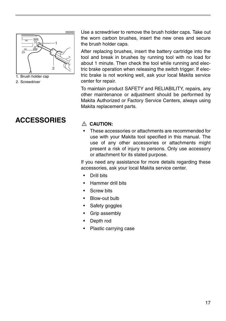 Accessories | Makita BHP460 User Manual | Page 17 / 24