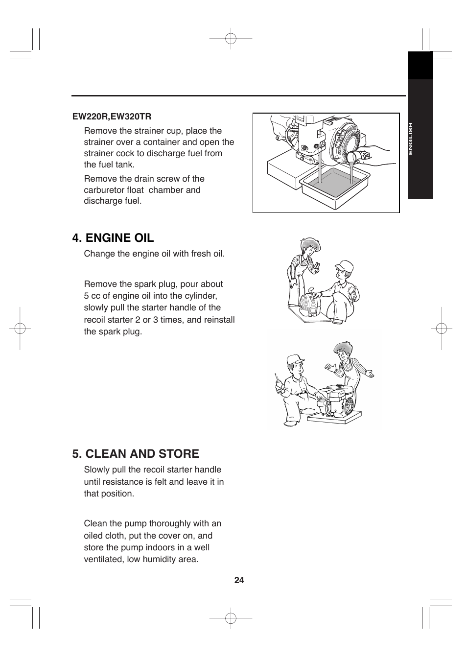 Engine oil, Clean and store | Makita EW220R User Manual | Page 35 / 41