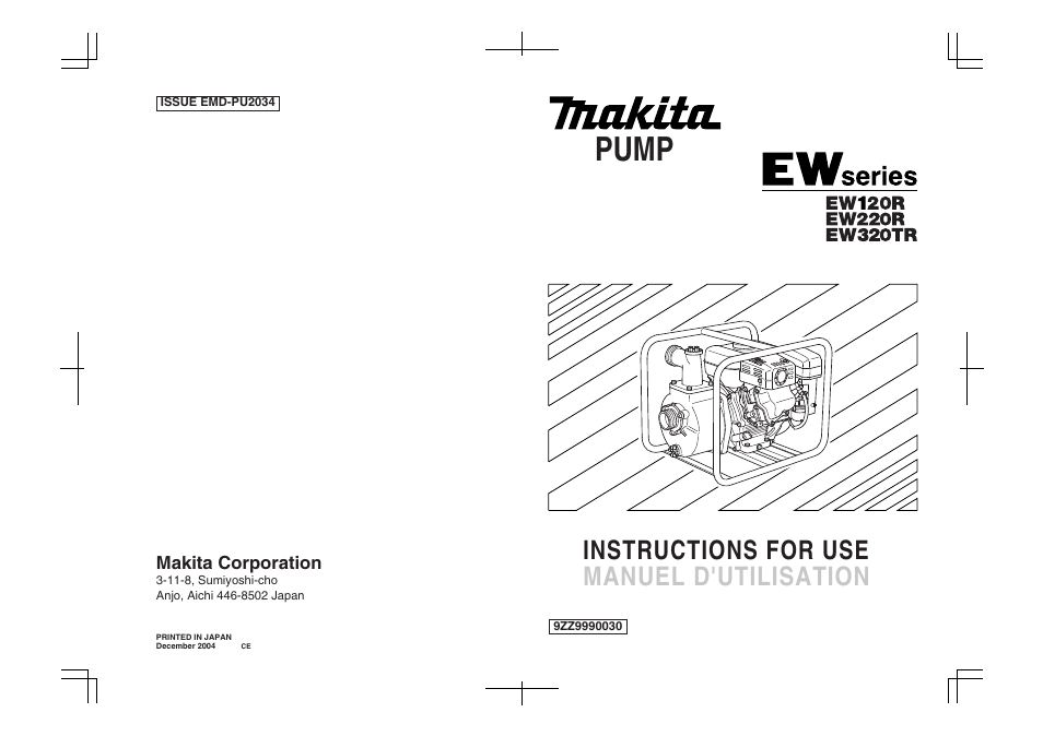 Pump, Instructions for use manuel d'utilisation | Makita EW220R User Manual | Page 41 / 41