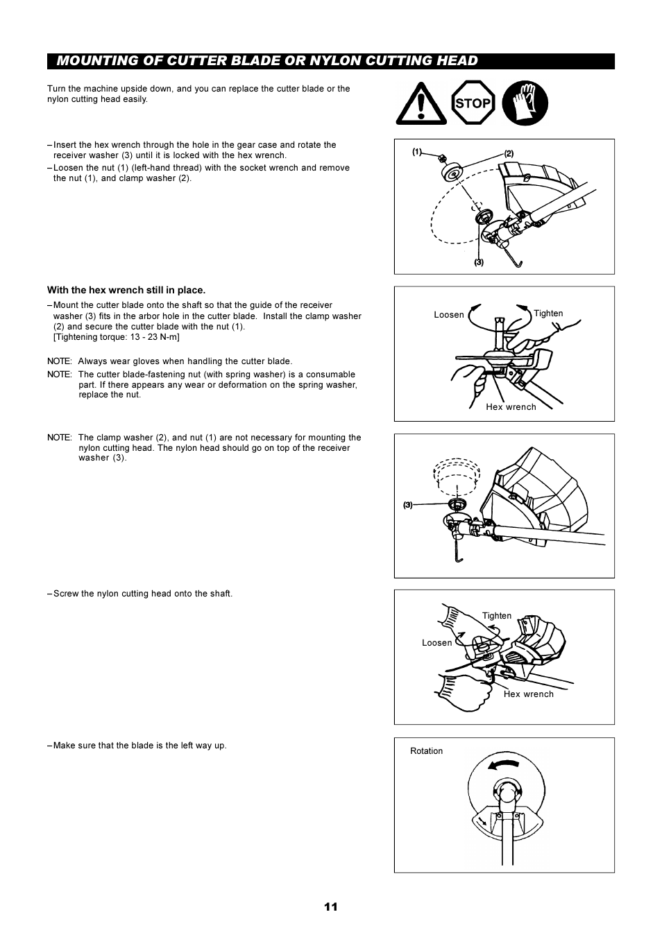 Mounting of cutter blade or nylon cutting head | Makita RBC2510 User Manual | Page 12 / 19