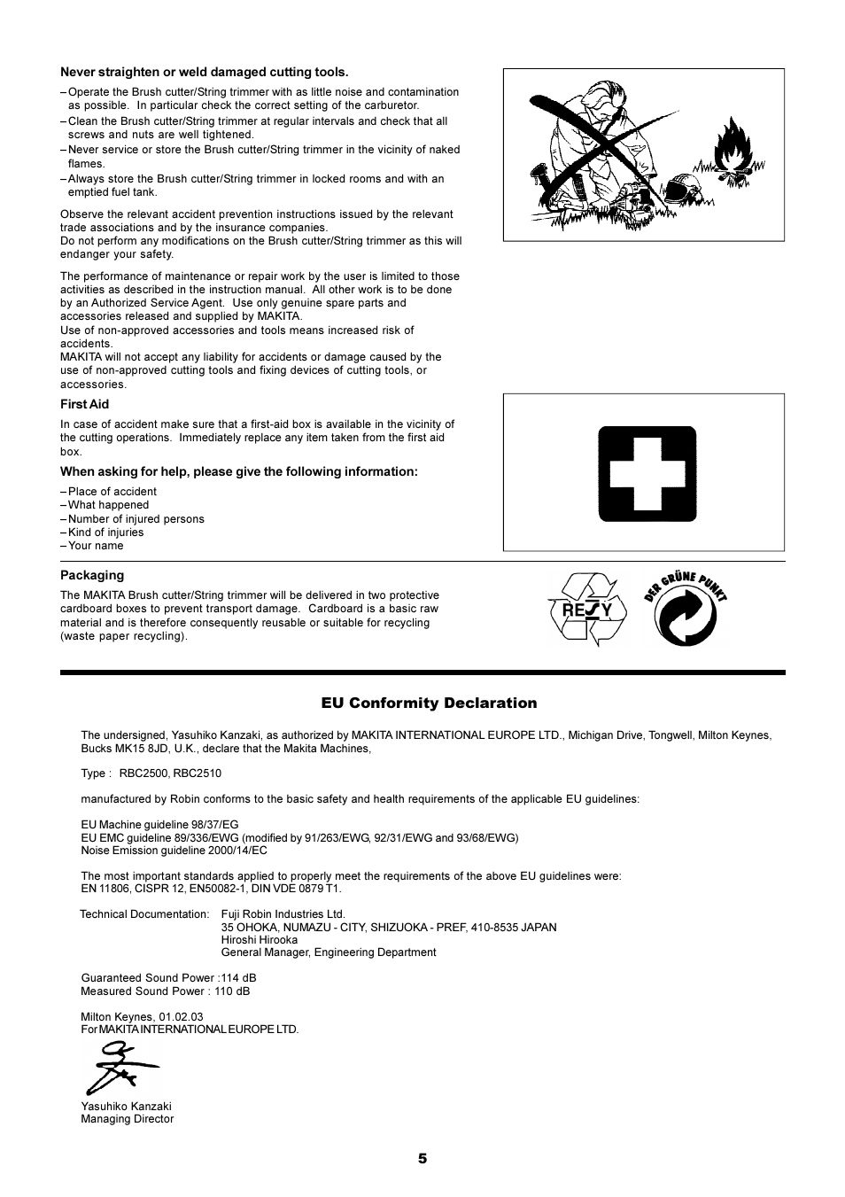 Eu conformity declaration | Makita RBC2510 User Manual | Page 6 / 19