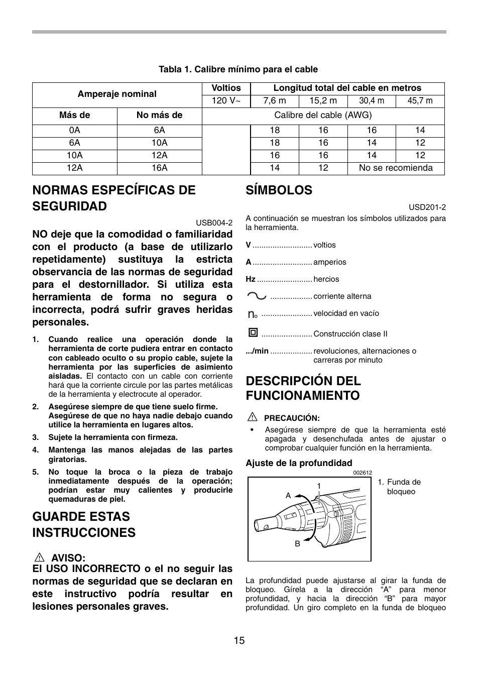 Normas específicas de seguridad, Guarde estas instrucciones, Símbolos | Descripción del funcionamiento | Makita 6823 User Manual | Page 15 / 20