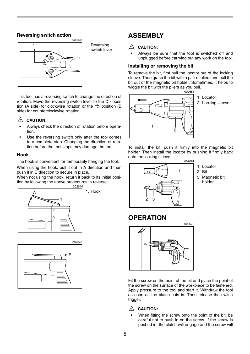 Assembly, Operation | Makita 6823 User Manual | Page 5 / 20