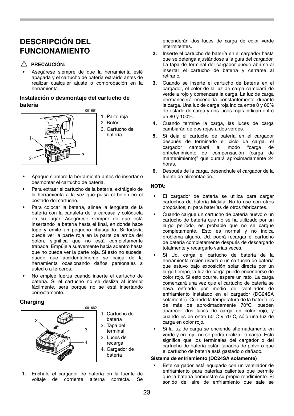 Descripción del funcionamiento | Makita BJR240 User Manual | Page 23 / 28