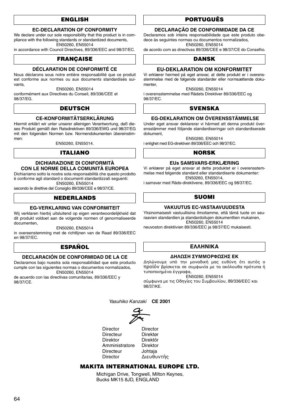 Makita 6347D User Manual | Page 64 / 68