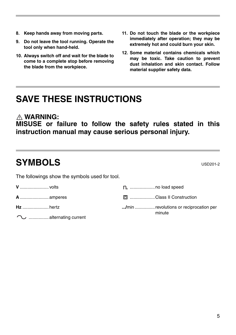 Save these instructions, Symbols | Makita JR3000VT User Manual | Page 5 / 12