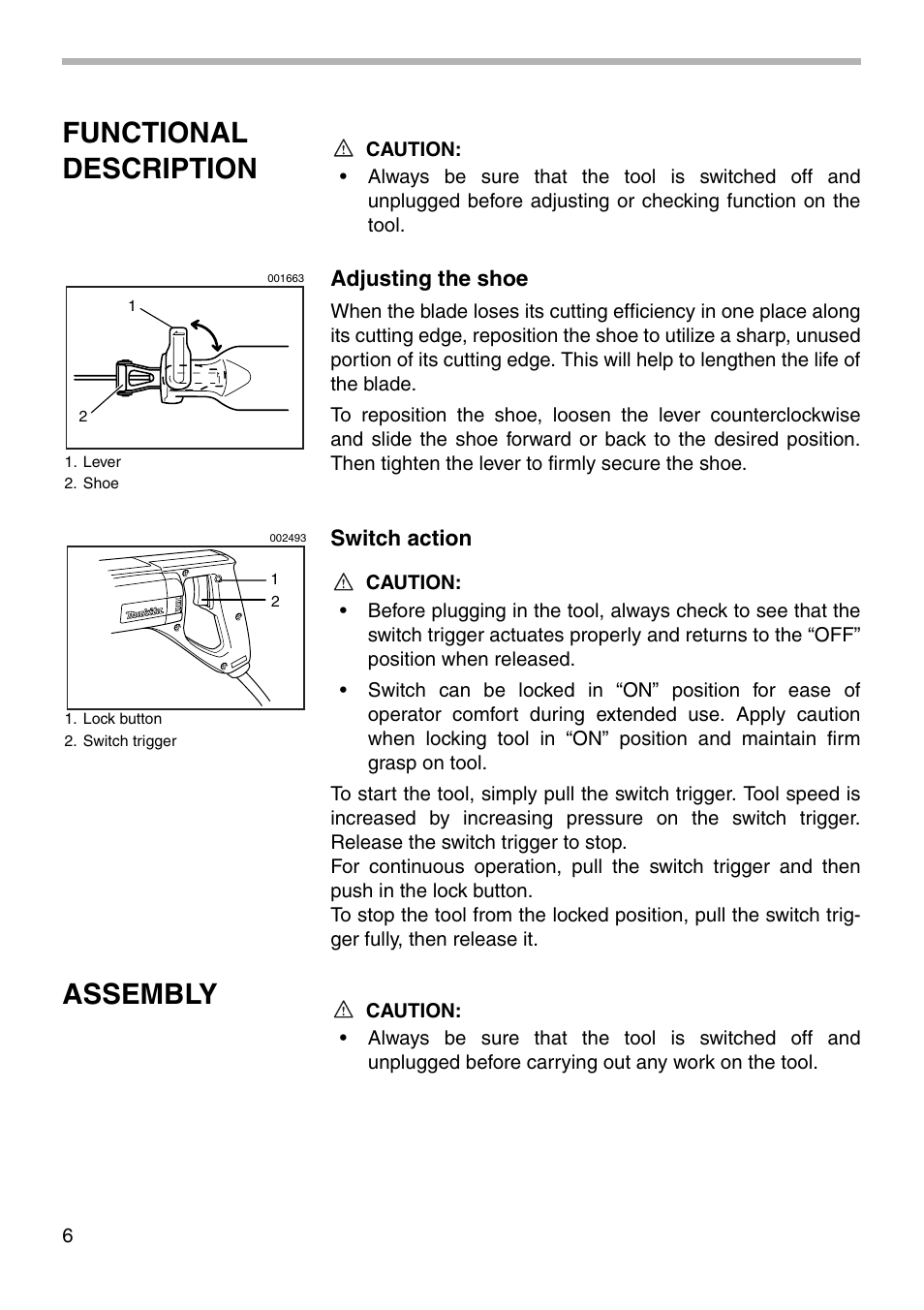 Functional description, Assembly | Makita JR3000VT User Manual | Page 6 / 12