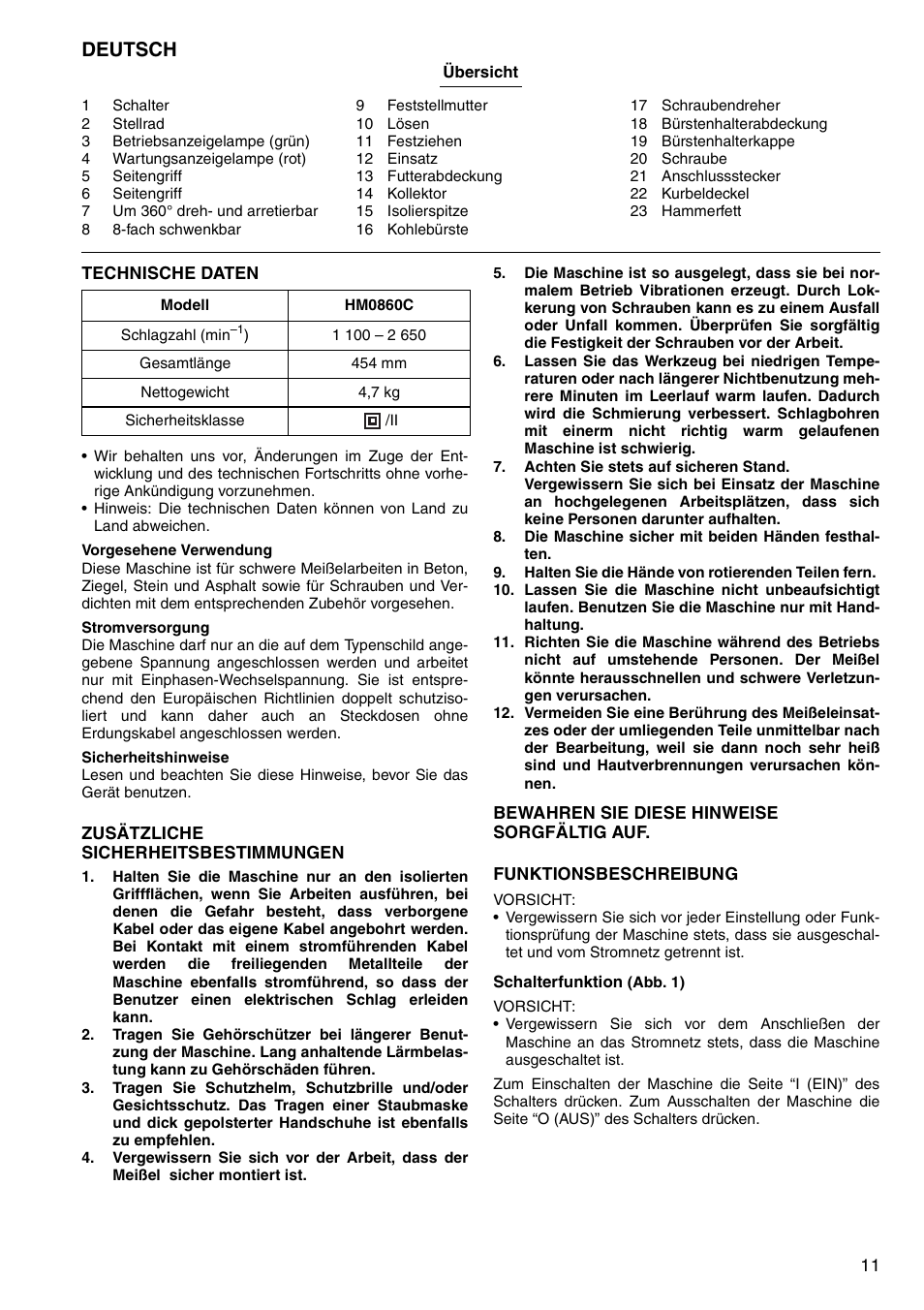 Deutsch | Makita HM0860C User Manual | Page 11 / 44