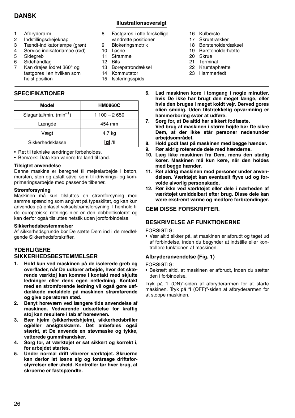 Dansk | Makita HM0860C User Manual | Page 26 / 44