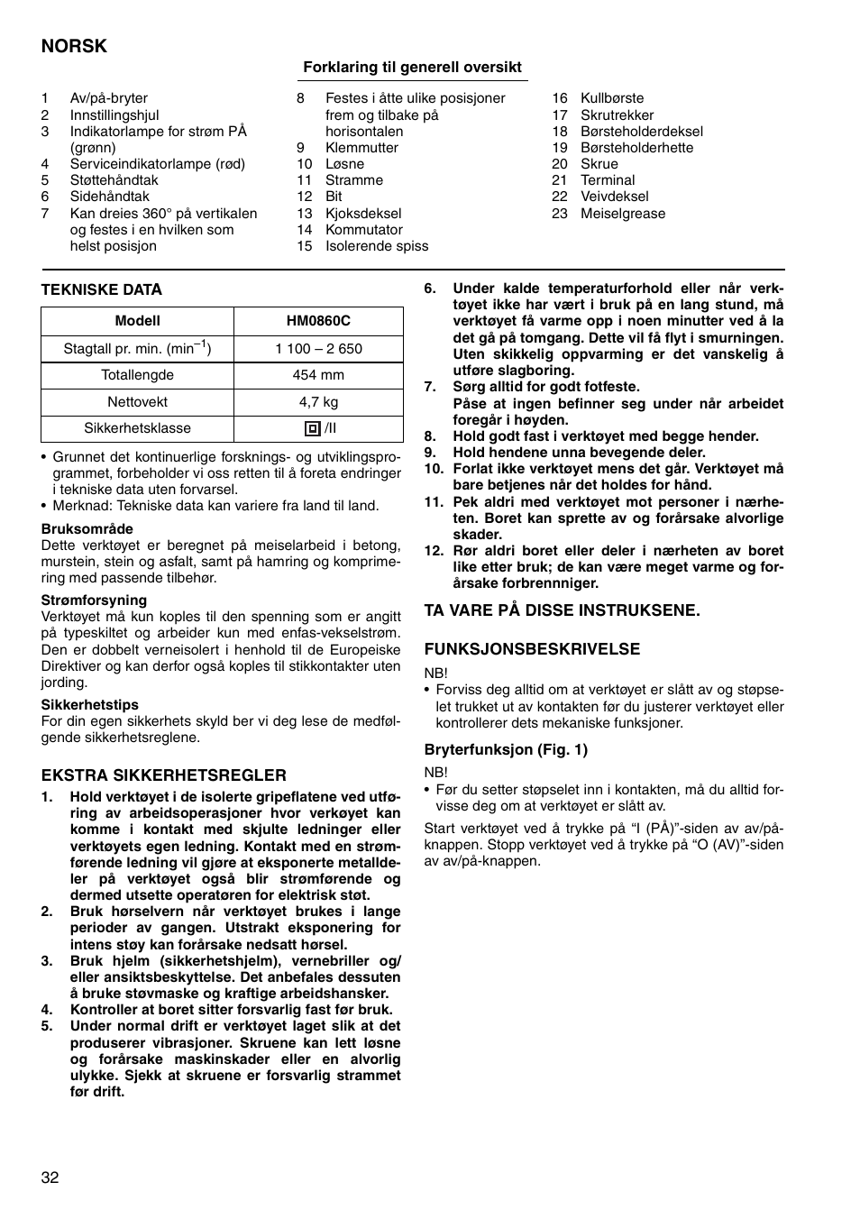 Norsk | Makita HM0860C User Manual | Page 32 / 44