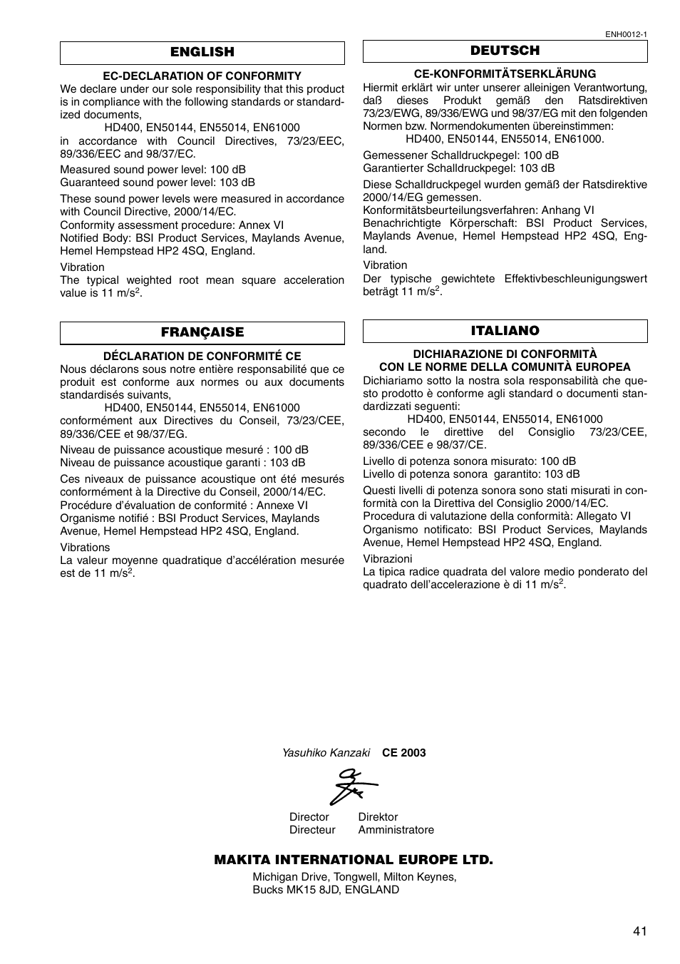 Makita HM0860C User Manual | Page 41 / 44