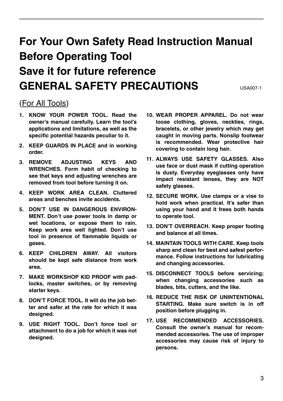 For all tools) | Makita LS1011N User Manual | Page 3 / 32