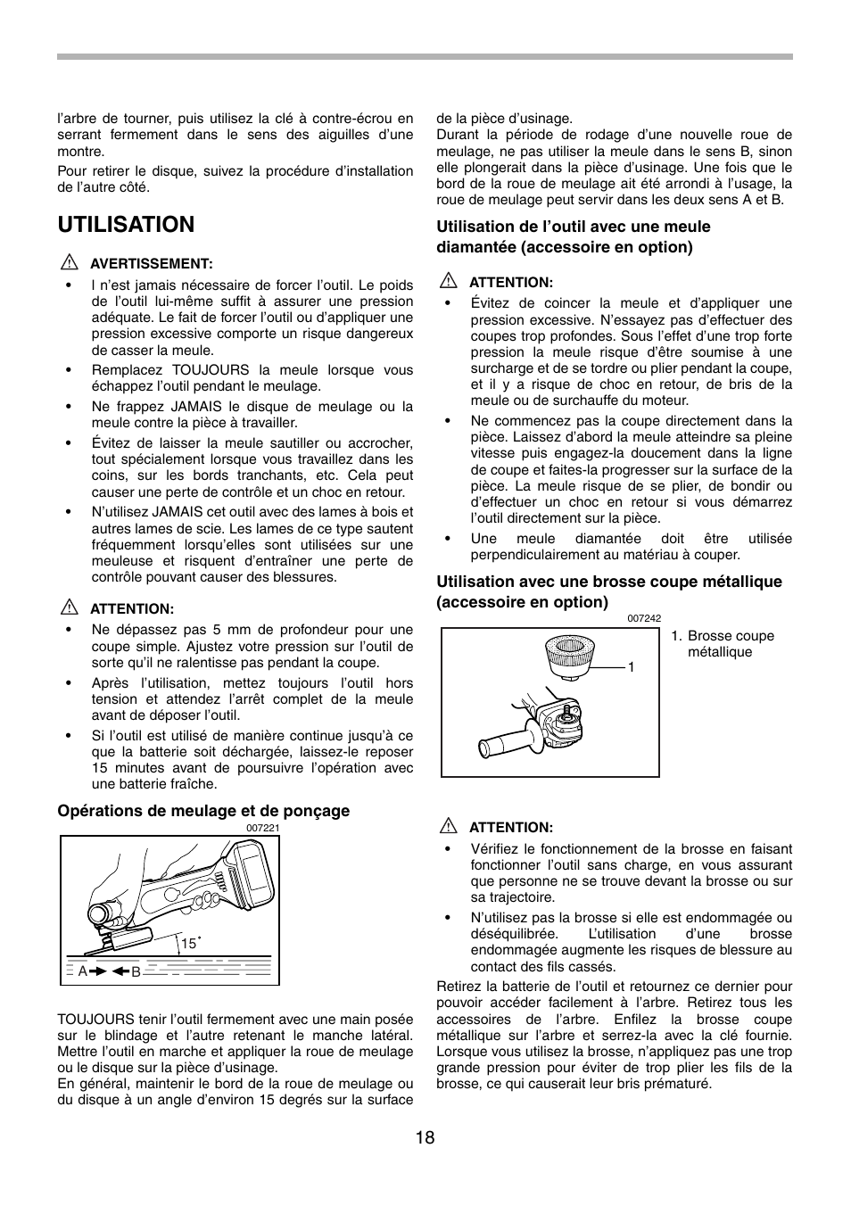 Utilisation | Makita BGA452 User Manual | Page 18 / 36