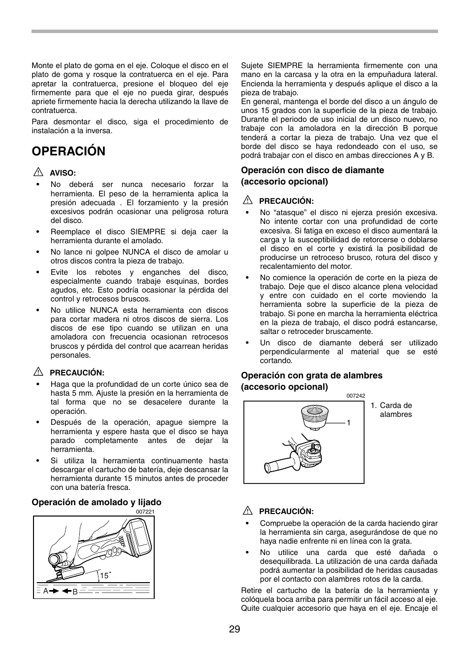 Operación | Makita BGA452 User Manual | Page 29 / 36