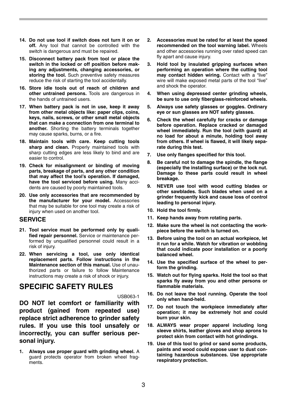 Specific safety rules, Service | Makita BGA452 User Manual | Page 3 / 36