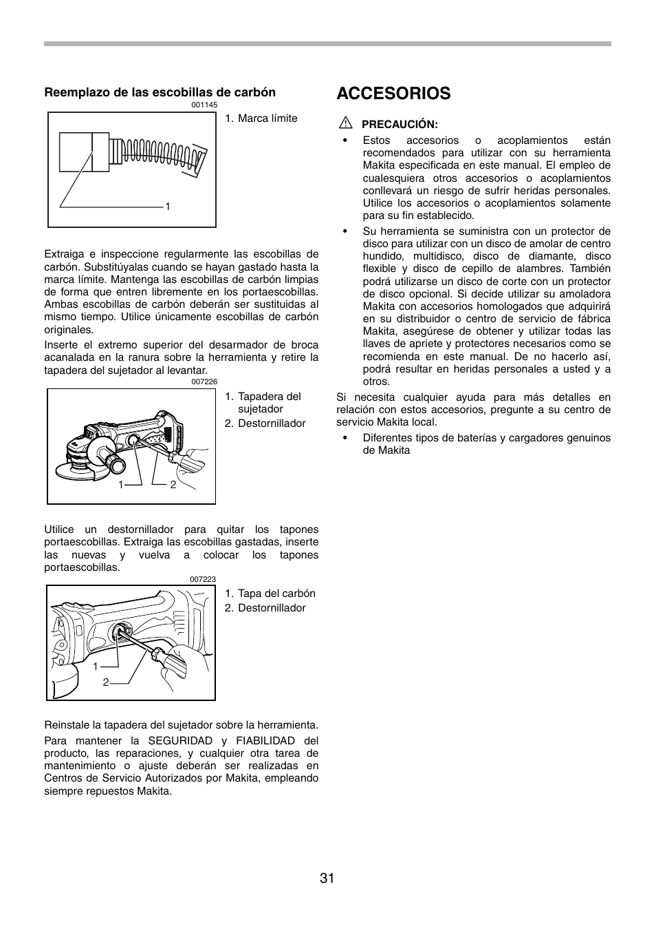 Accesorios | Makita BGA452 User Manual | Page 31 / 36