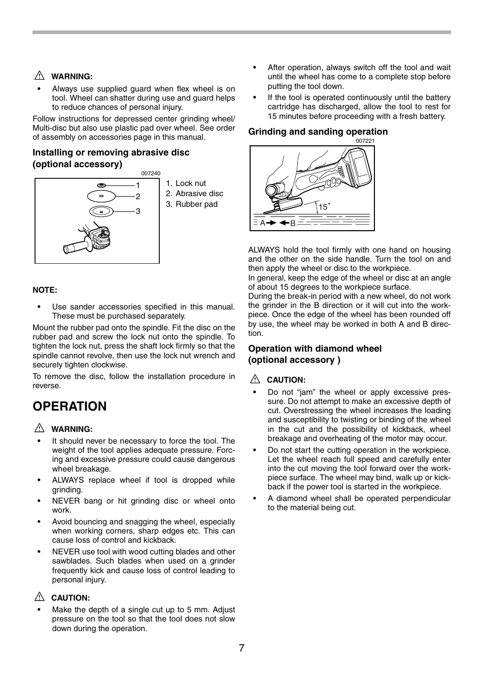 Operation | Makita BGA452 User Manual | Page 7 / 36