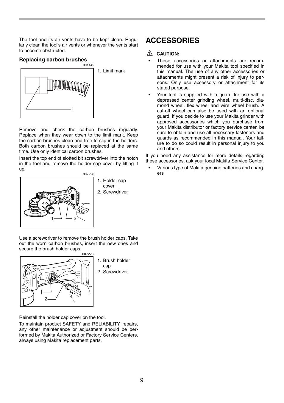 Accessories | Makita BGA452 User Manual | Page 9 / 36