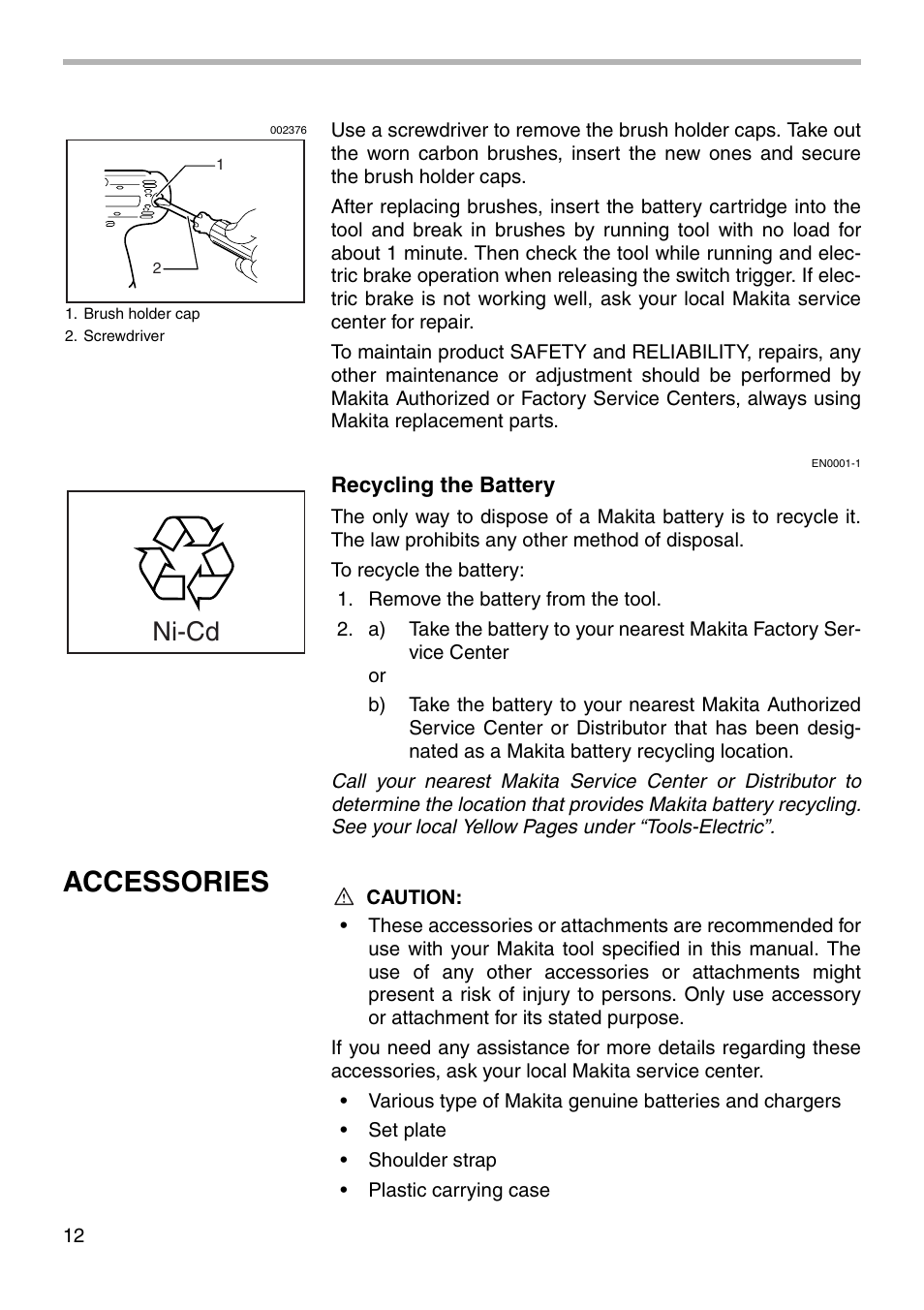 Accessories, Ni-cd | Makita 6991D User Manual | Page 12 / 16
