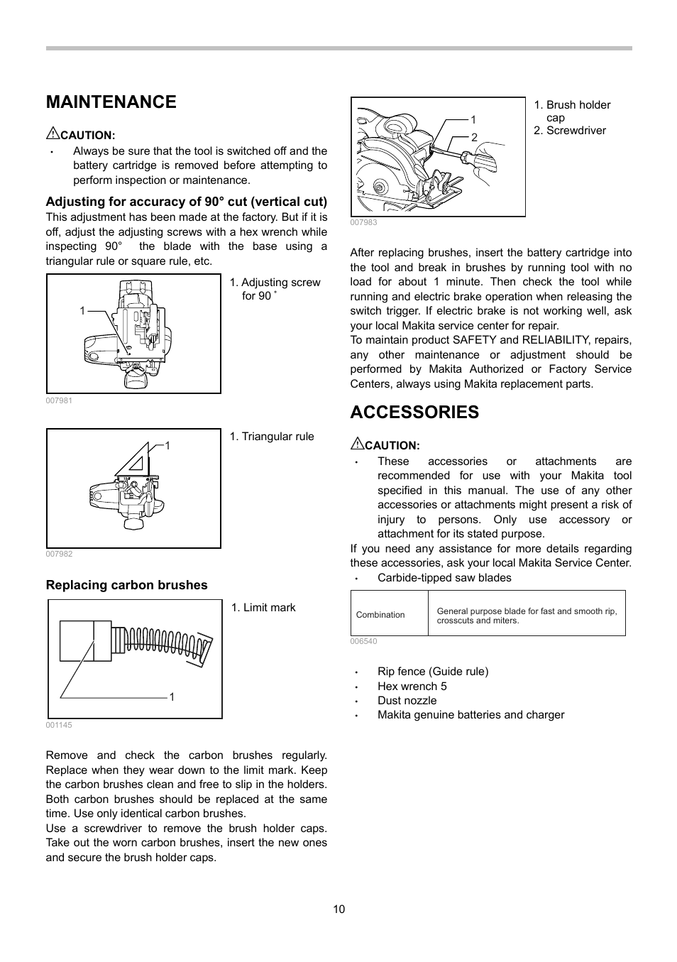 Maintenance, Accessories | Makita BSS500 User Manual | Page 10 / 36
