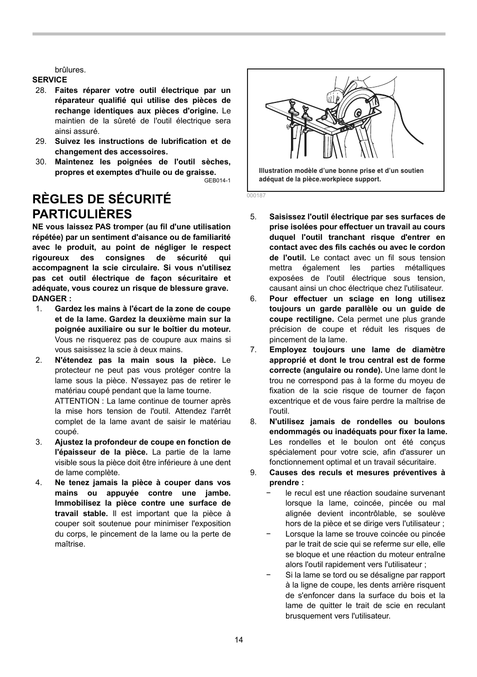 Règles de sécurité particulières | Makita BSS500 User Manual | Page 14 / 36