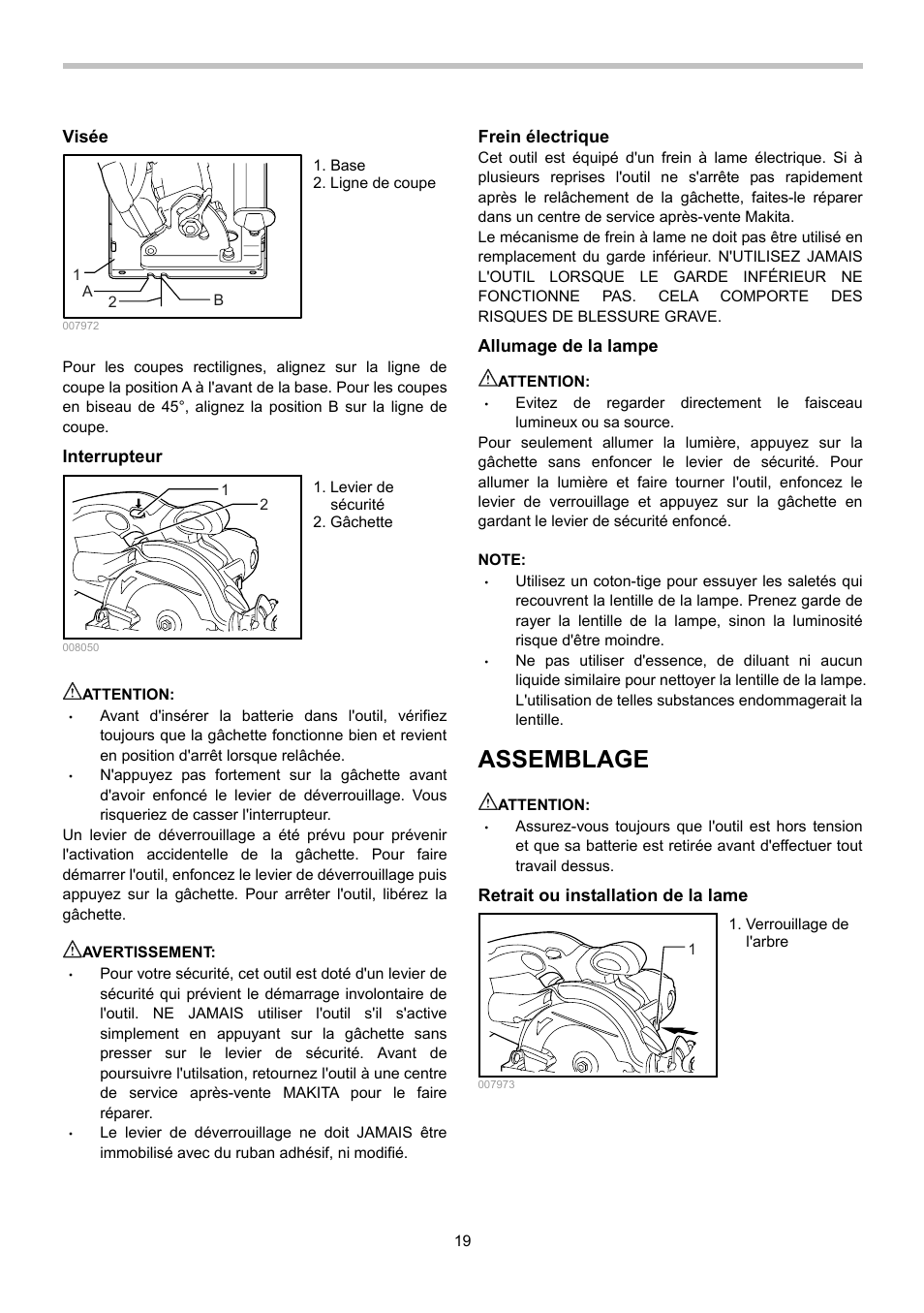 Assemblage | Makita BSS500 User Manual | Page 19 / 36