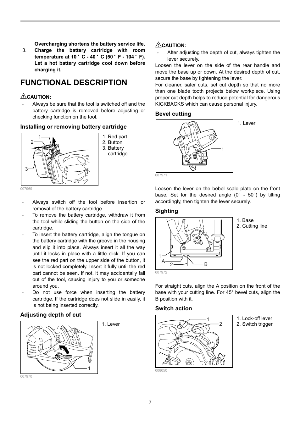 Functional description | Makita BSS500 User Manual | Page 7 / 36