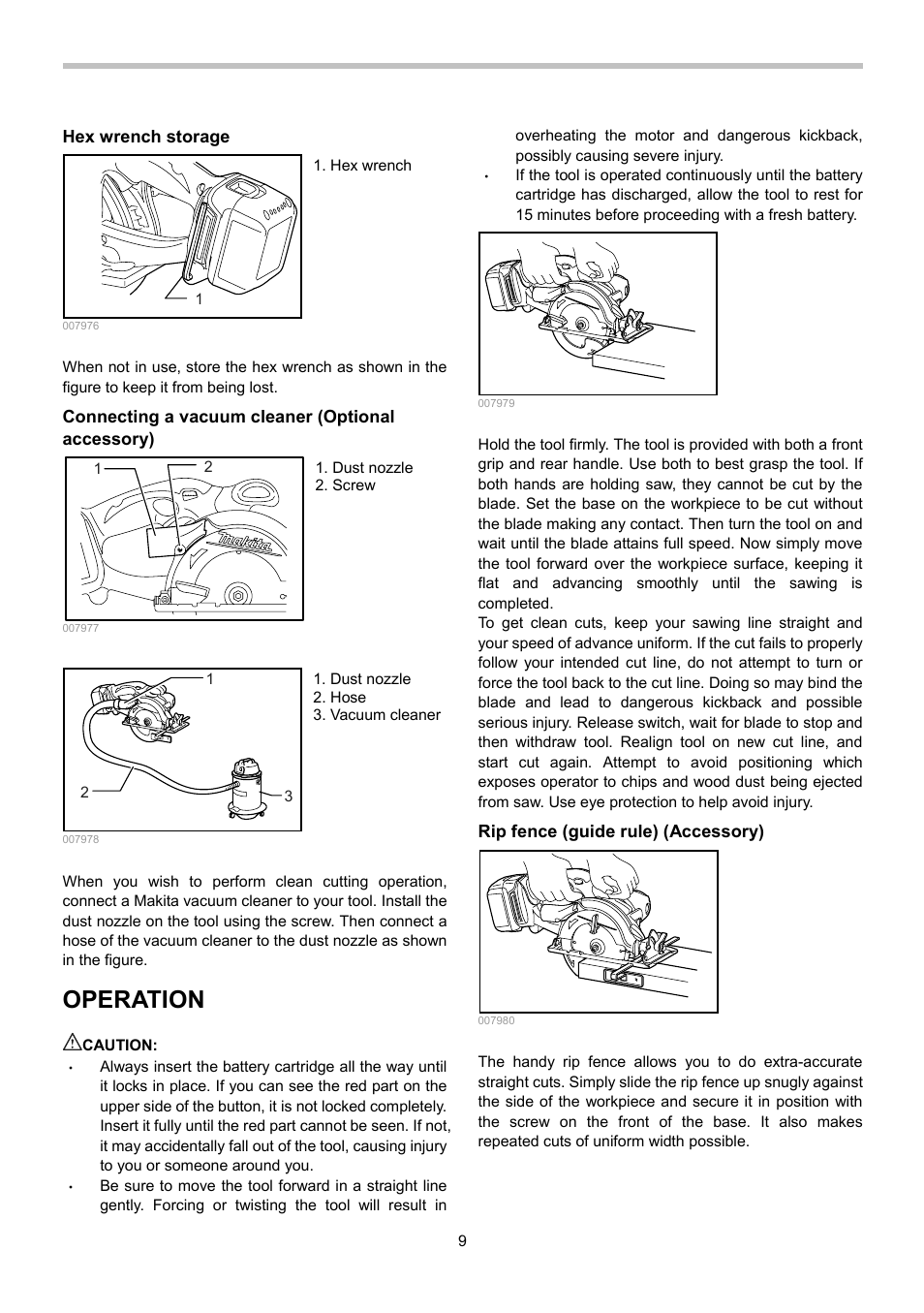 Operation | Makita BSS500 User Manual | Page 9 / 36