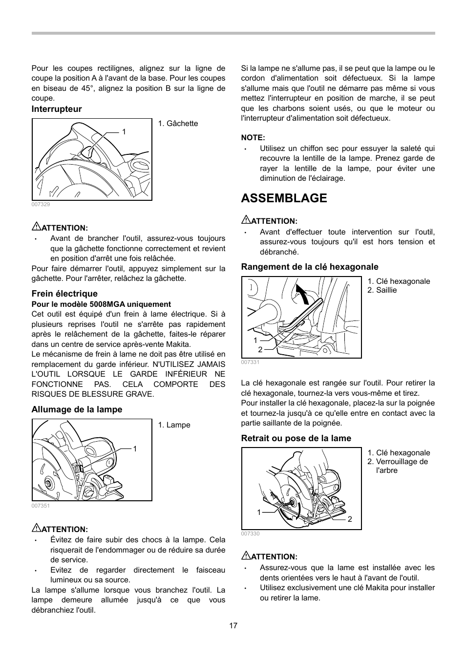 Assemblage | Makita 5008MGA User Manual | Page 17 / 32