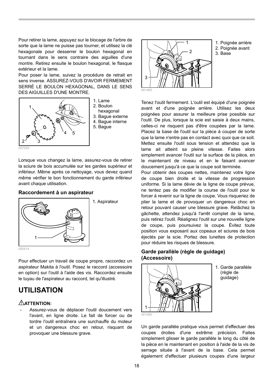 Utilisation | Makita 5008MGA User Manual | Page 18 / 32