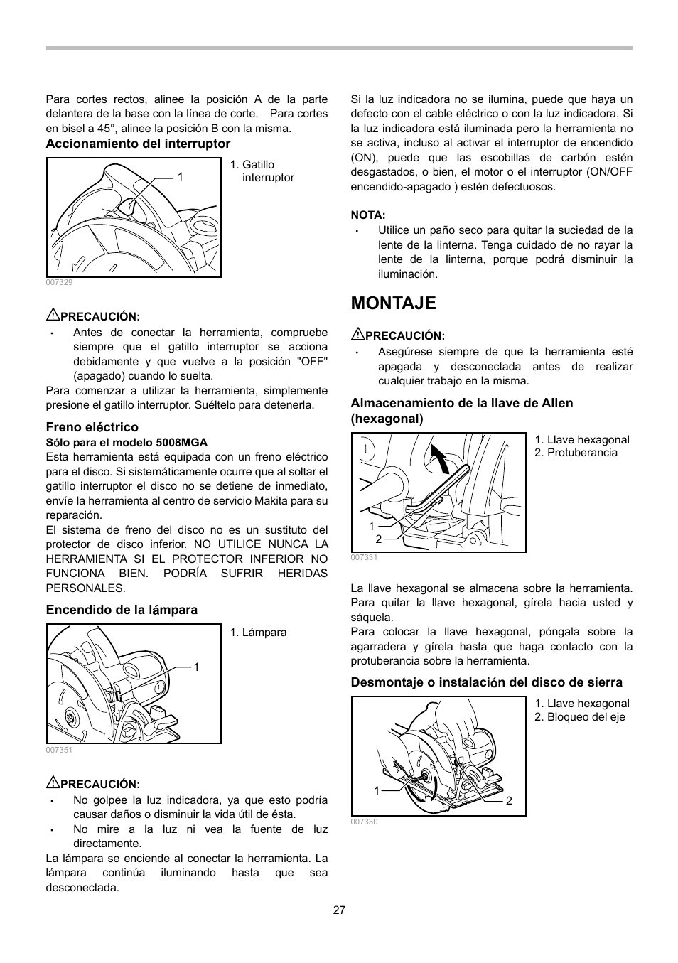 Montaje | Makita 5008MGA User Manual | Page 27 / 32