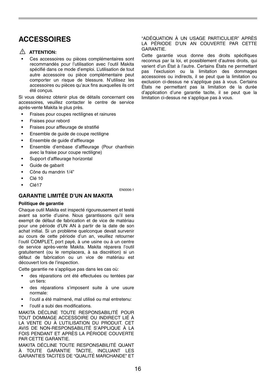 Accessoires | Makita 3707F User Manual | Page 16 / 28