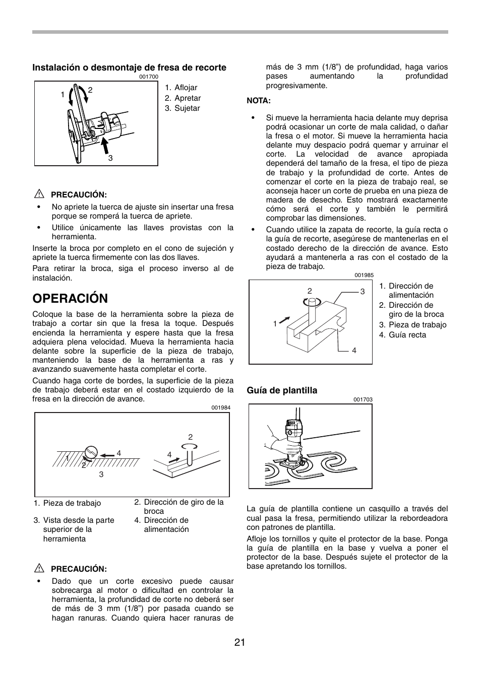 Operación | Makita 3707F User Manual | Page 21 / 28