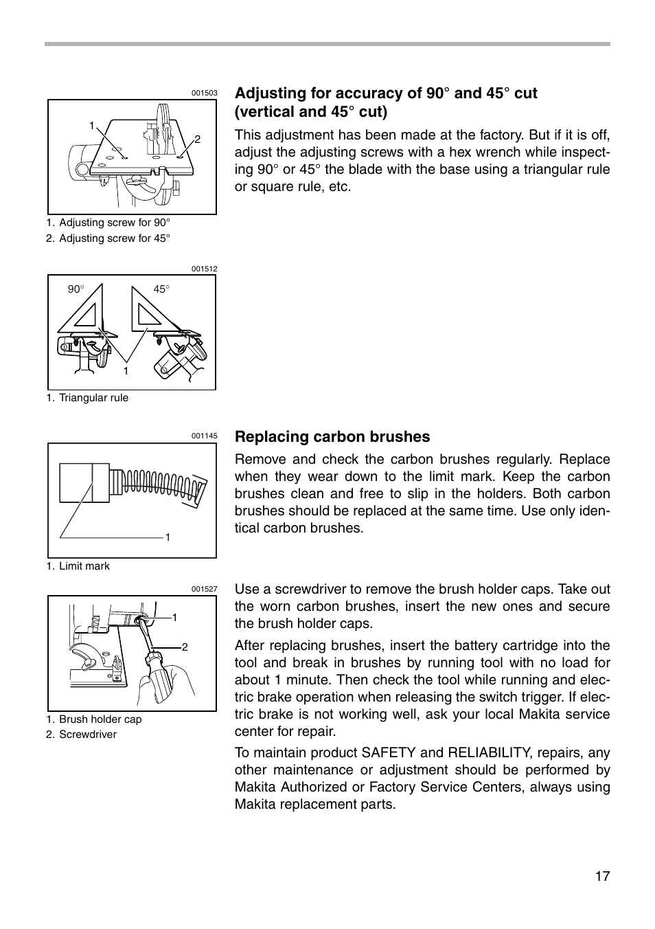 Replacing carbon brushes | Makita BSS730 User Manual | Page 17 / 24
