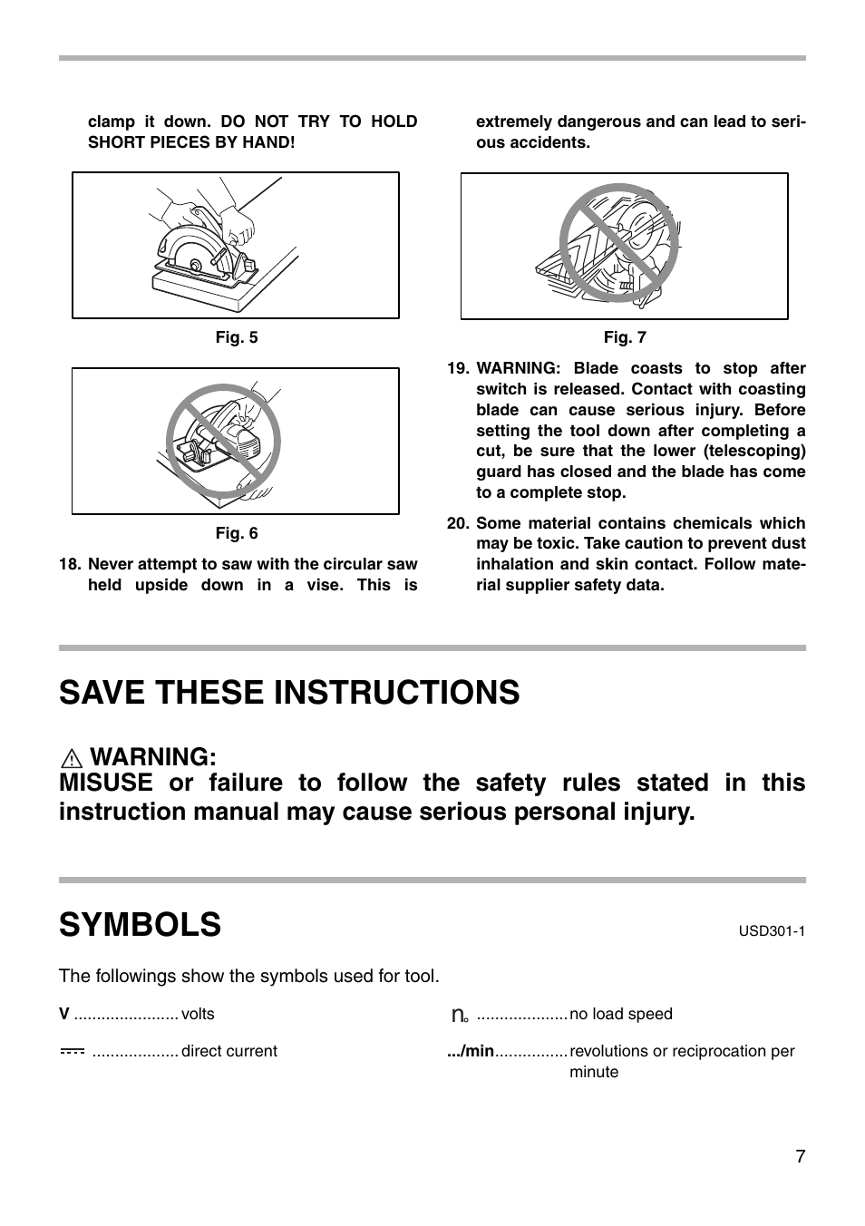 Save these instructions, Symbols | Makita BSS730 User Manual | Page 7 / 24