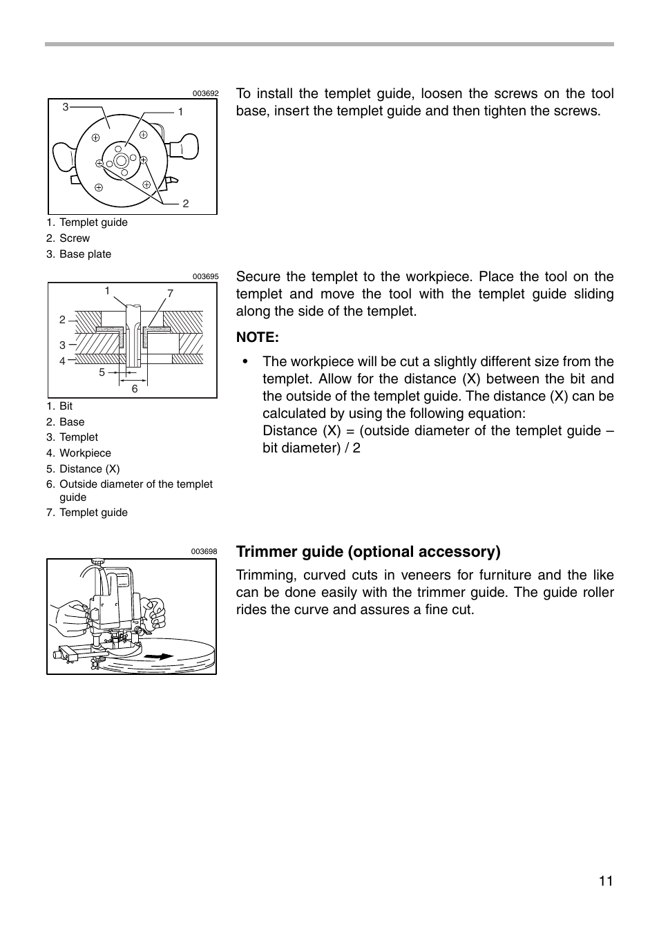 Trimmer guide (optional accessory) | Makita 3612C User Manual | Page 11 / 20