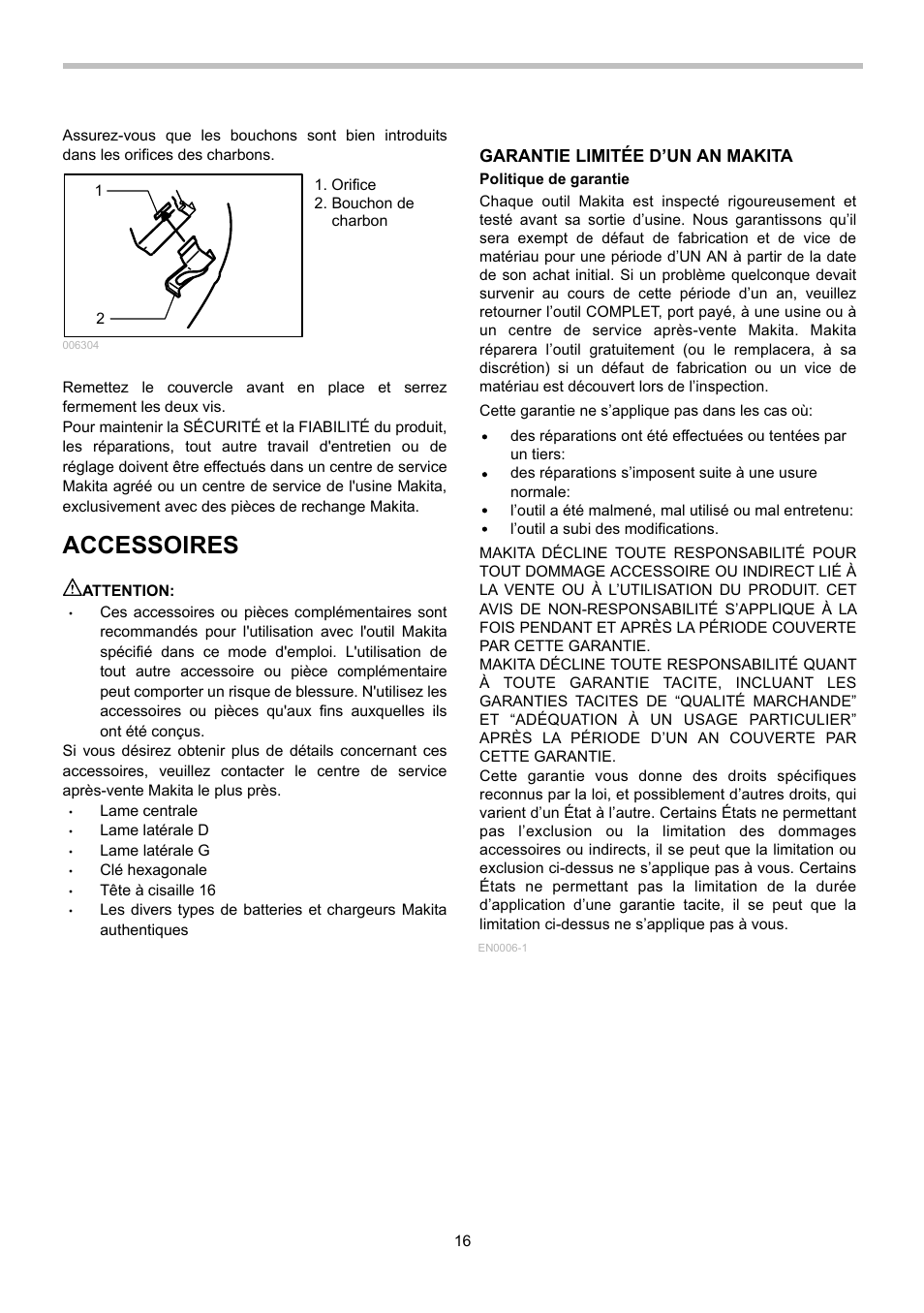 Accessoires | Makita BJS130 User Manual | Page 16 / 28