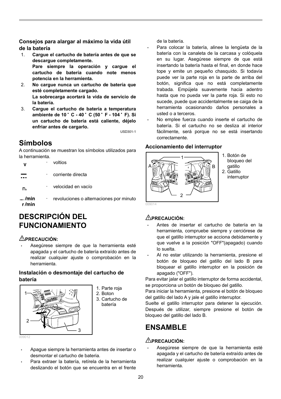 Símbolos, Descripción del funcionamiento, Ensamble | Makita BJS130 User Manual | Page 20 / 28