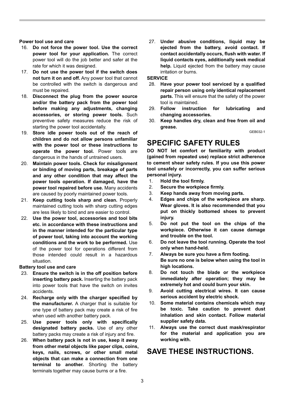 Specific safety rules, Save these instructions | Makita BJS130 User Manual | Page 3 / 28