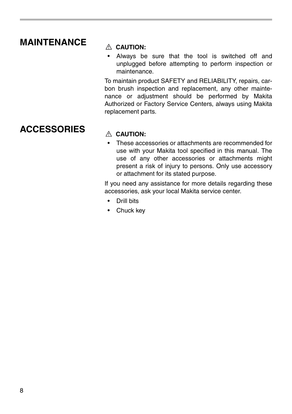 Maintenance, Accessories | Makita 6510LVR User Manual | Page 8 / 12