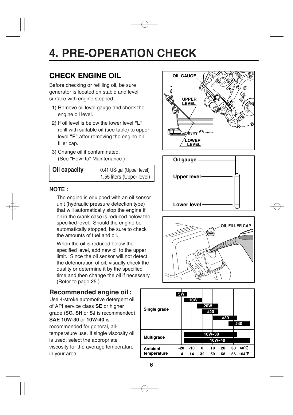 Pre-operation check, Check engine oil, Recommended engine oil | Oil capacity | Makita G12010R User Manual | Page 17 / 44