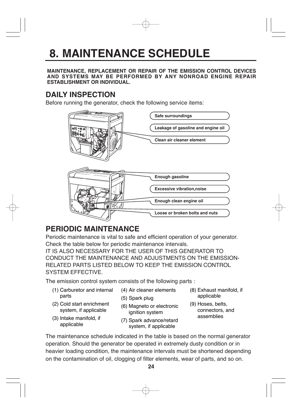 Maintenance schedule, Daily inspection, Periodic maintenance | Makita G12010R User Manual | Page 35 / 44