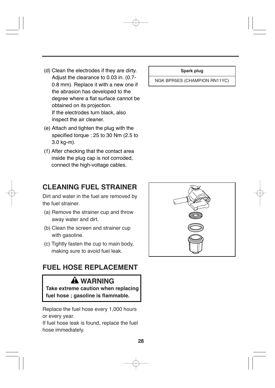 Cleaning fuel strainer, Fuel hose replacement, Warning | Makita G12010R User Manual | Page 39 / 44