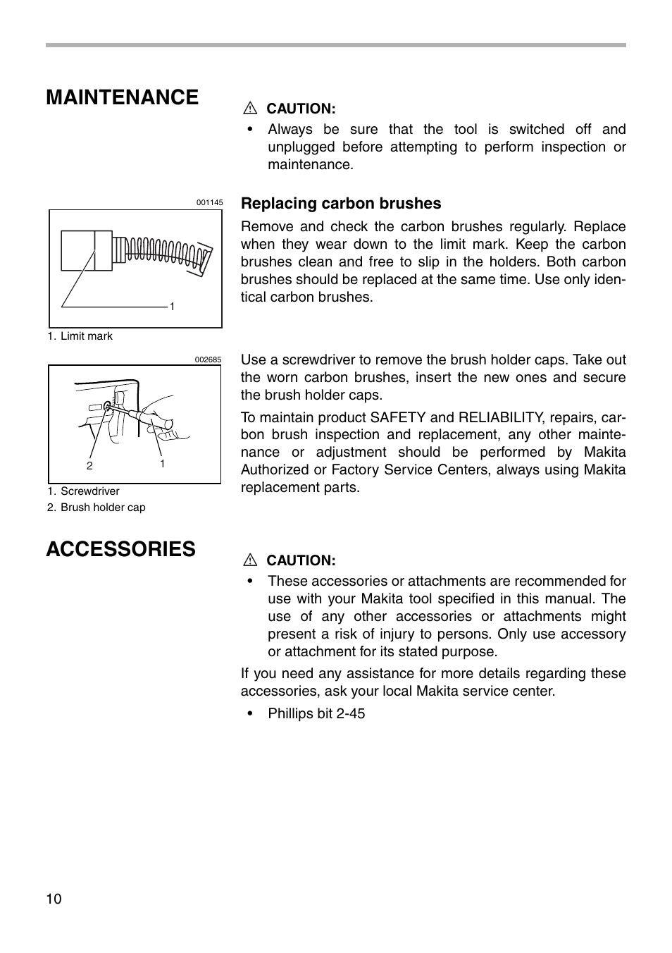 Maintenance, Accessories | Makita 6812 User Manual | Page 10 / 16