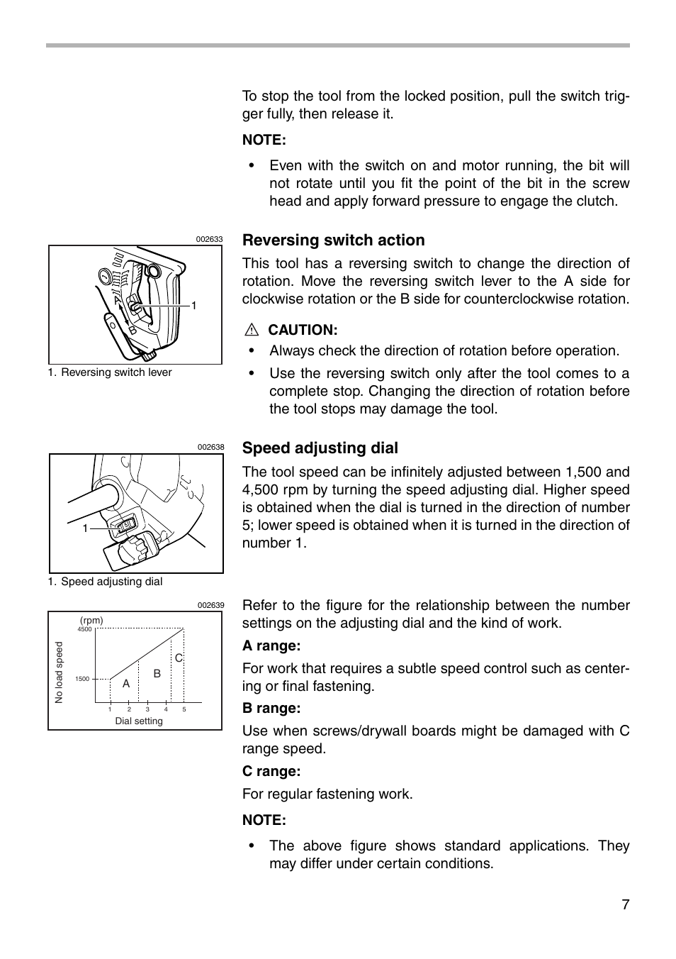 Reversing switch action, Speed adjusting dial | Makita 6812 User Manual | Page 7 / 16