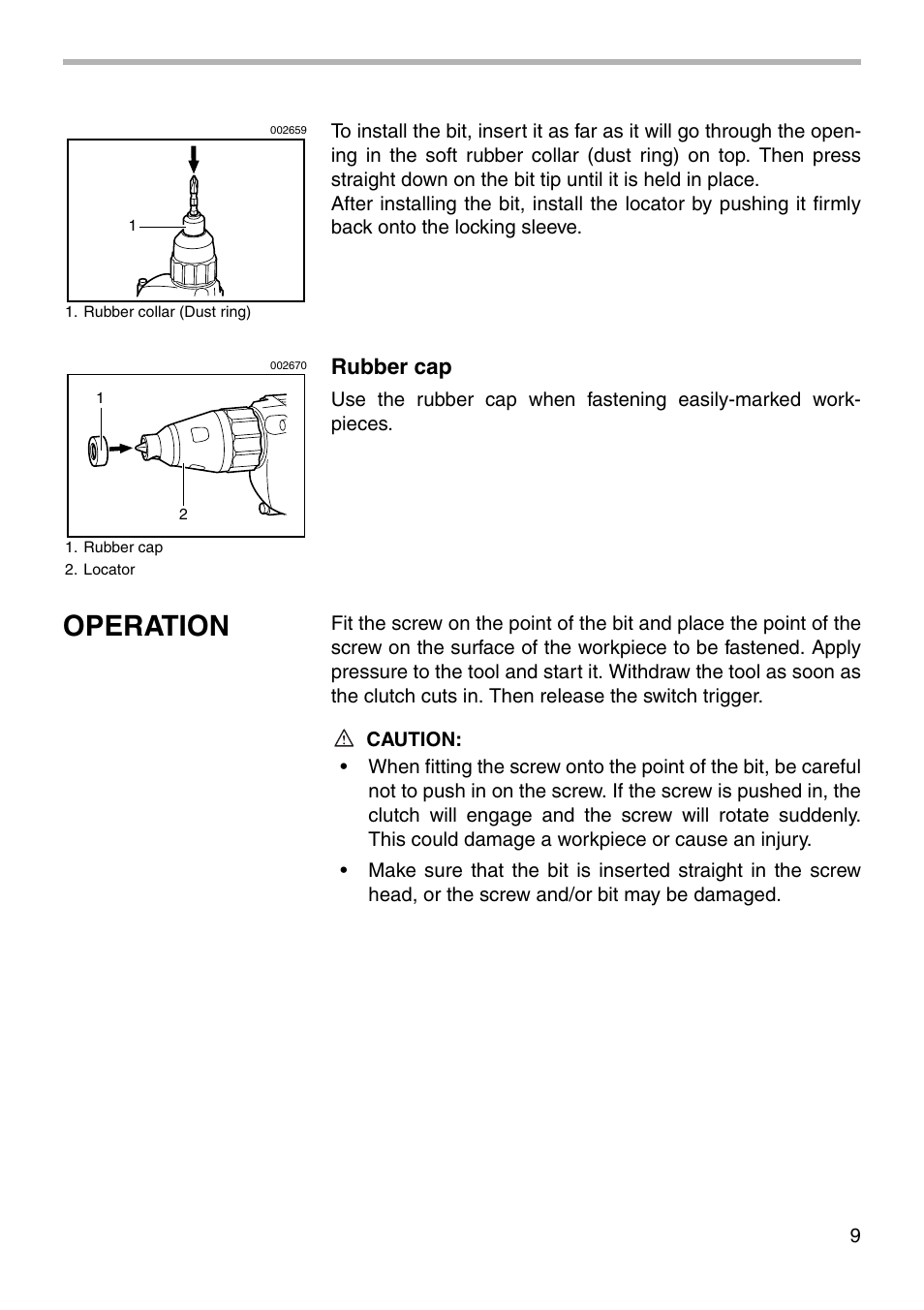 Operation, Rubber cap | Makita 6812 User Manual | Page 9 / 16