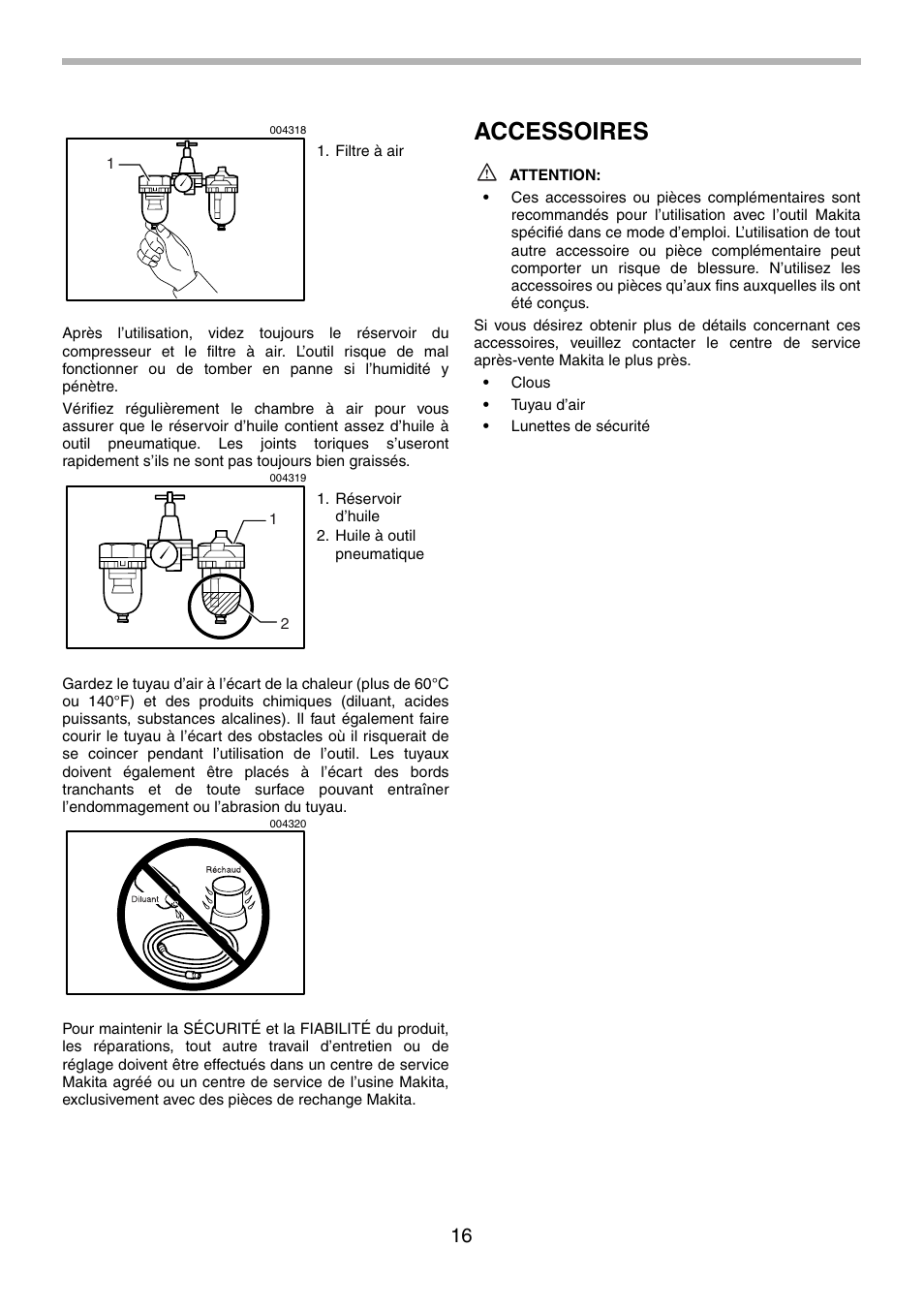 Accessoires | Makita AN943 User Manual | Page 16 / 28