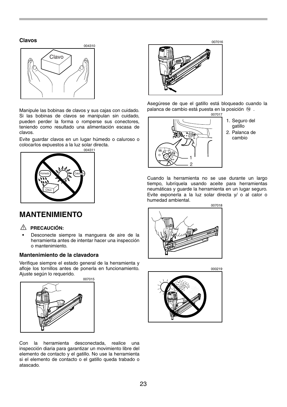 Mantenimiento, Clavos, Mantenimiento de la clavadora | Clavo | Makita AN943 User Manual | Page 23 / 28