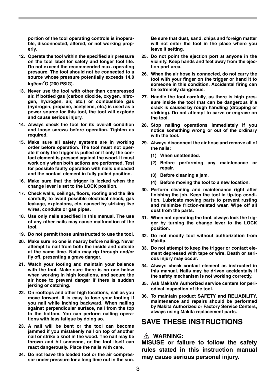 Save these instructions | Makita AN943 User Manual | Page 3 / 28