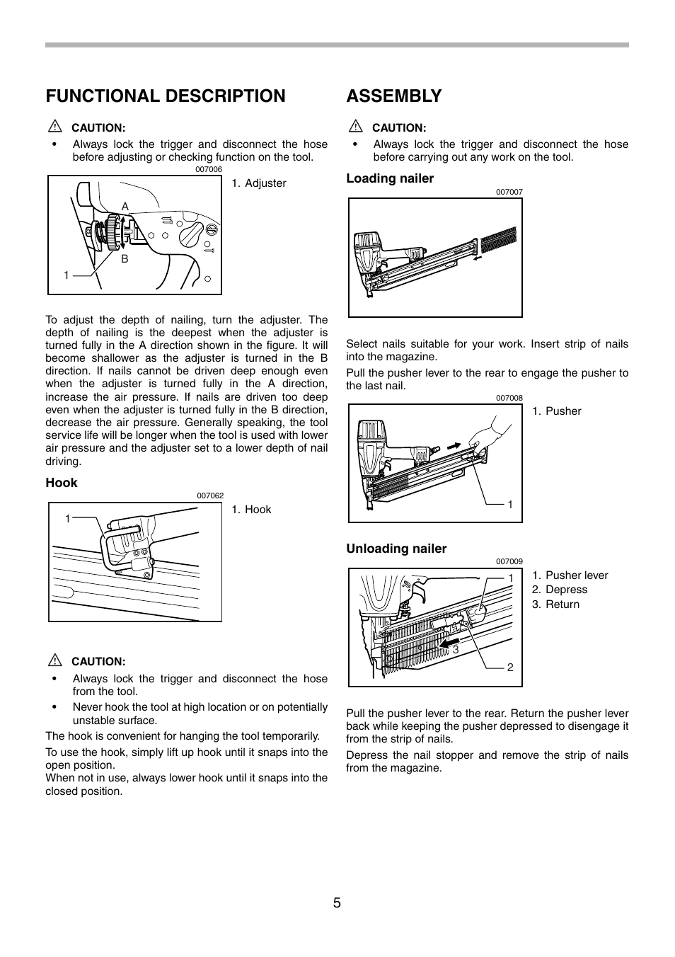 Functional description, Assembly | Makita AN943 User Manual | Page 5 / 28